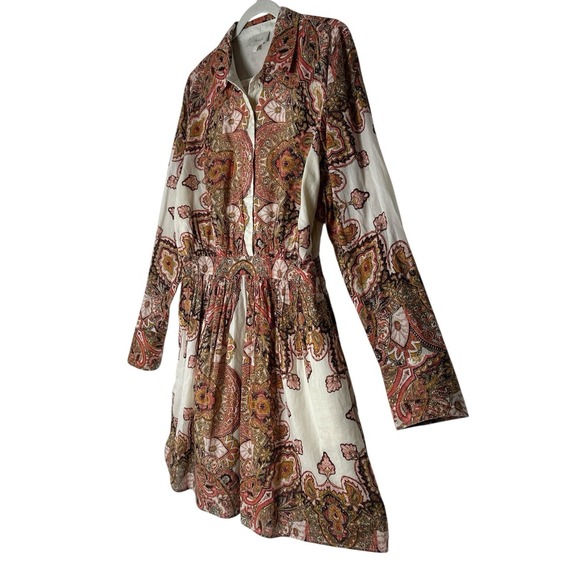 Cleobella Dress Women's Large Foulard Paisley Long Sleeve Elastic Back Button Up - Picture 7 of 12